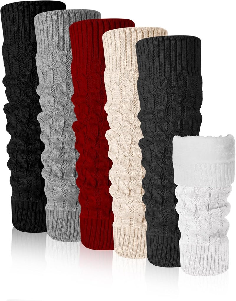 Chuarry 6 Pairs Winter Fleece Lined Leg Warmers for Women Thick Knit Warm Knee High Boot Leg Warmers for Cold Weather - Image 1